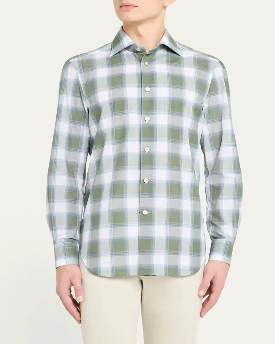 Kiton Men's Check Sport Shirt | Thumbnail 8