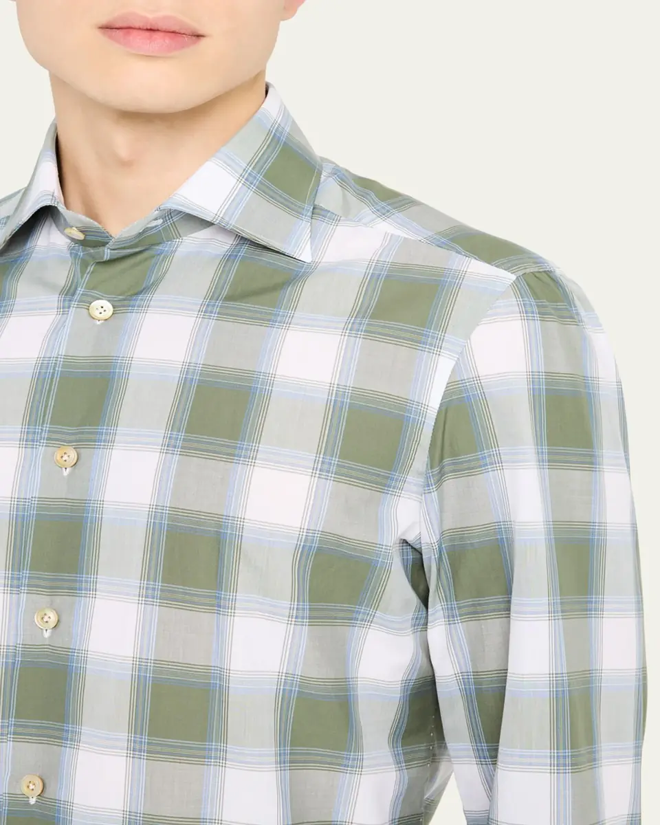 Kiton Men's Check Sport Shirt | Thumbnail 9