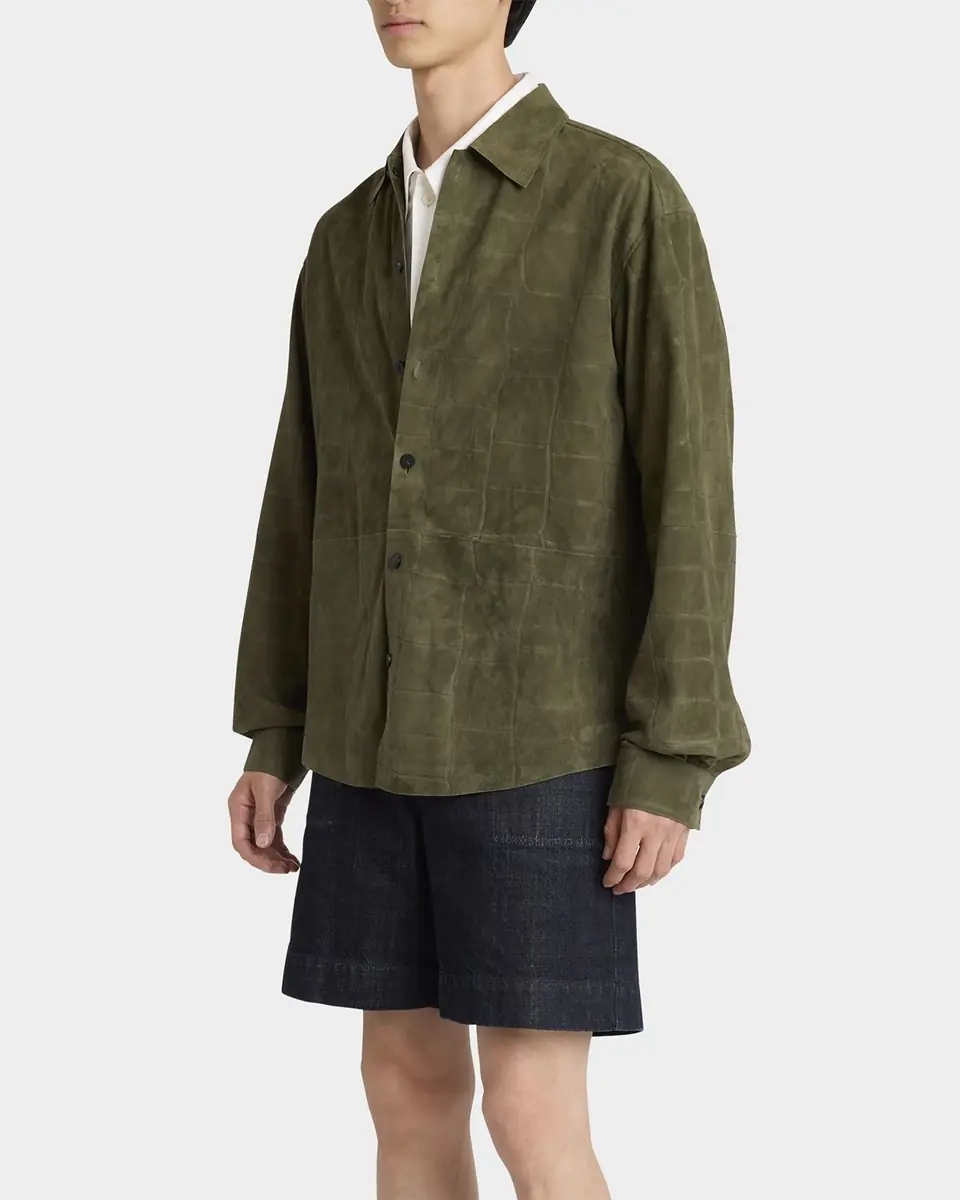 Jacquemus Men's Croc-Embossed Leather Sport Shirt | Thumbnail 3