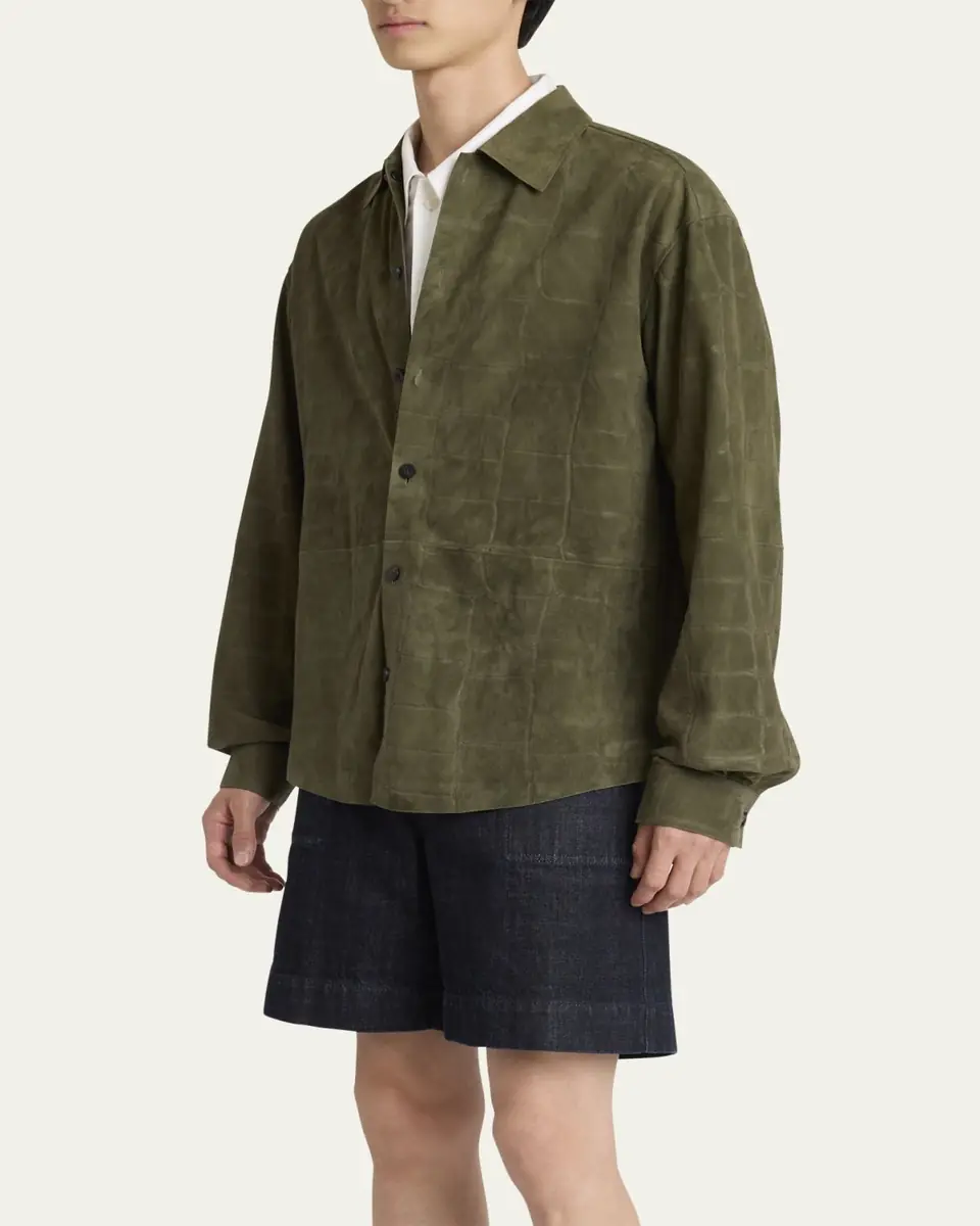 Jacquemus Men's Croc-Embossed Leather Sport Shirt | Thumbnail 8