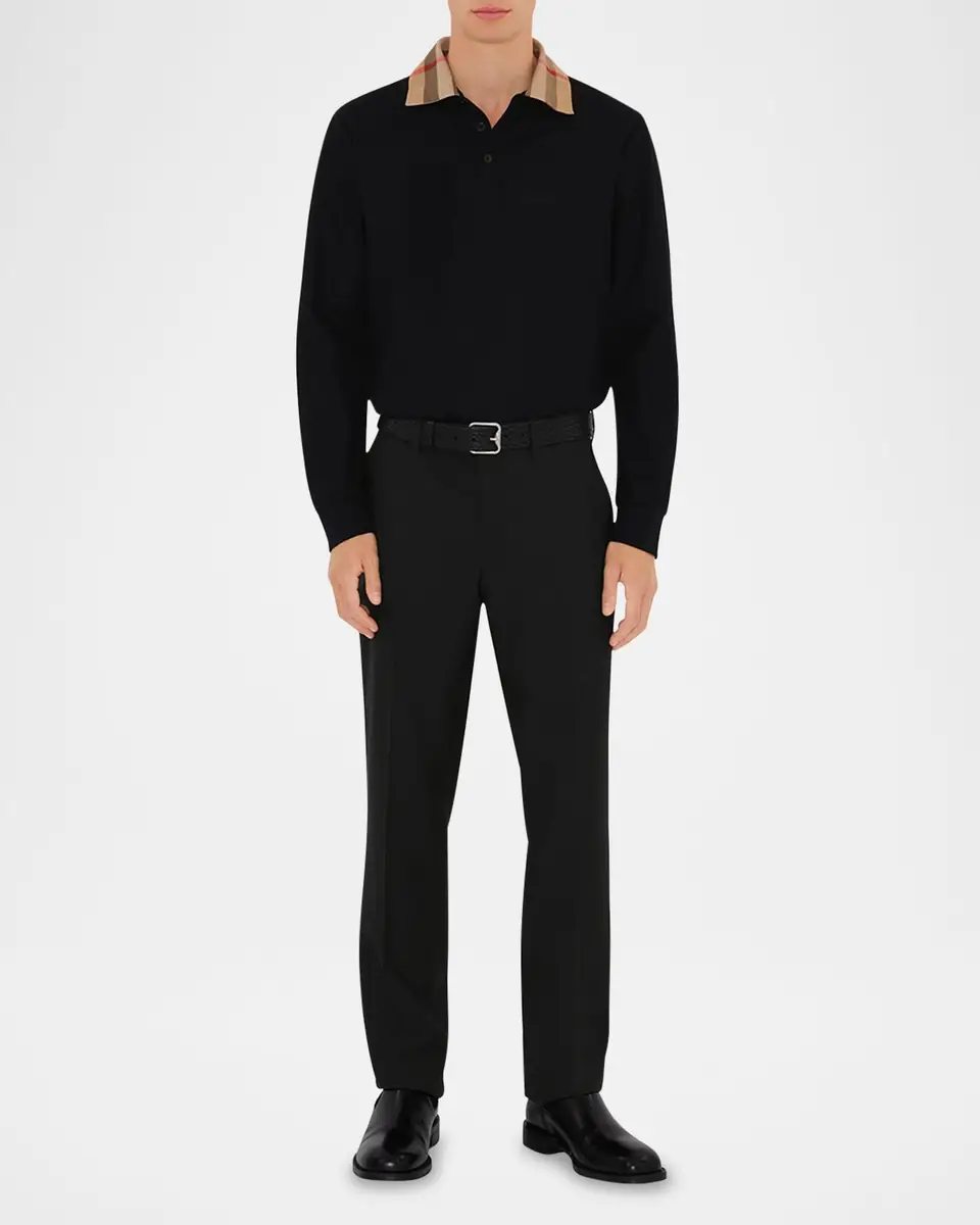 Burberry Men's Cody Cotton Slim Fit Long-Sleeve Check Collar Polo Shirt | Thumbnail 2 Burberry Men's Cody Cotton Slim Fit Long-Sleeve Check Collar Polo Shirt | Thumbnail 2
