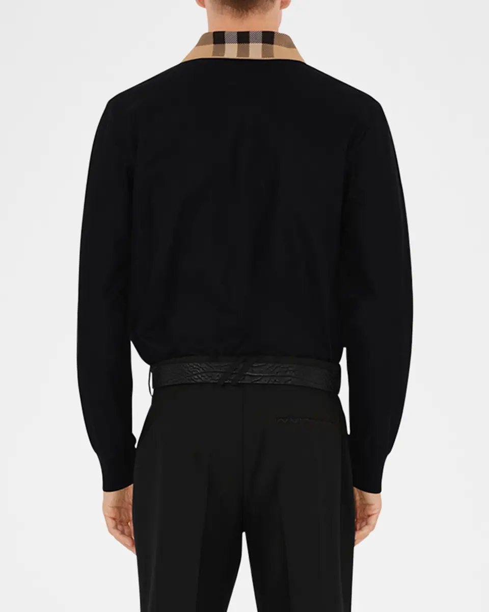 Burberry Men's Cody Cotton Slim Fit Long-Sleeve Check Collar Polo Shirt | Thumbnail 3 Burberry Men's Cody Cotton Slim Fit Long-Sleeve Check Collar Polo Shirt | Thumbnail 3