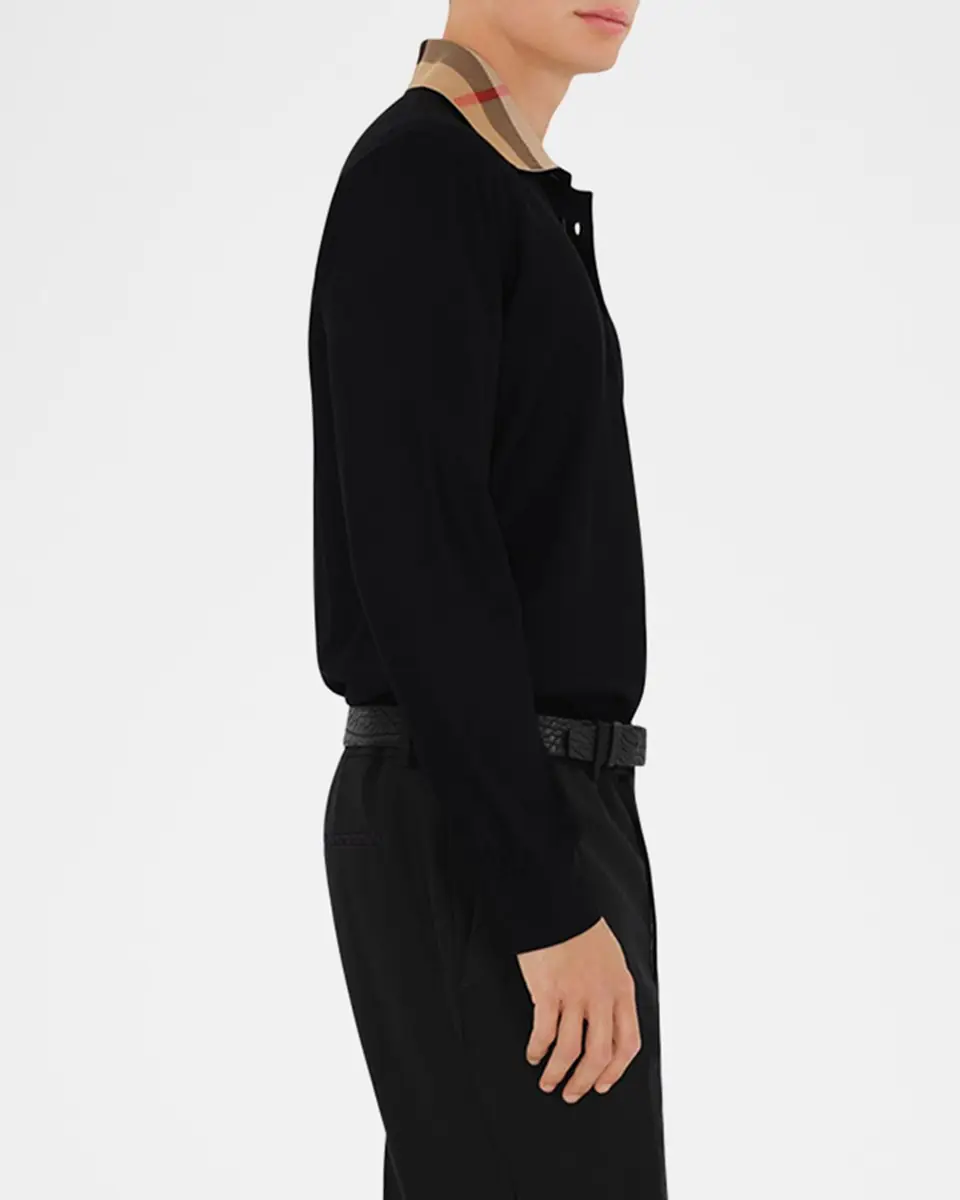 Burberry Men's Cody Cotton Slim Fit Long-Sleeve Check Collar Polo Shirt | Thumbnail 4 Burberry Men's Cody Cotton Slim Fit Long-Sleeve Check Collar Polo Shirt | Thumbnail 4