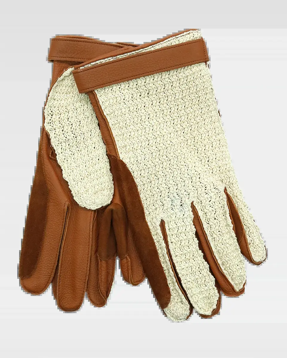 PORTOLANO Men's Deerskin Gloves with Crochet Cotton Top | Thumbnail 2 PORTOLANO Men's Deerskin Gloves with Crochet Cotton Top | Thumbnail 2