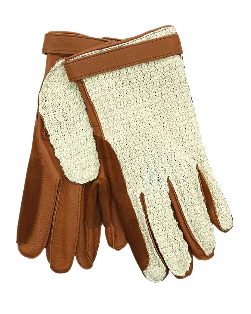 PORTOLANO Men's Deerskin Gloves with Crochet Cotton Top