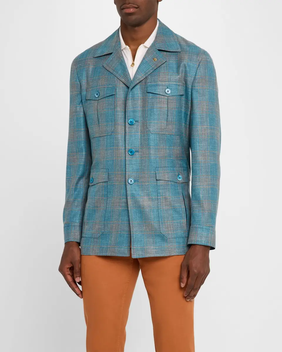 Stefano Ricci Men's Plaid Four-Pocket Field Jacket | Thumbnail 4 Stefano Ricci Men's Plaid Four-Pocket Field Jacket | Thumbnail 4