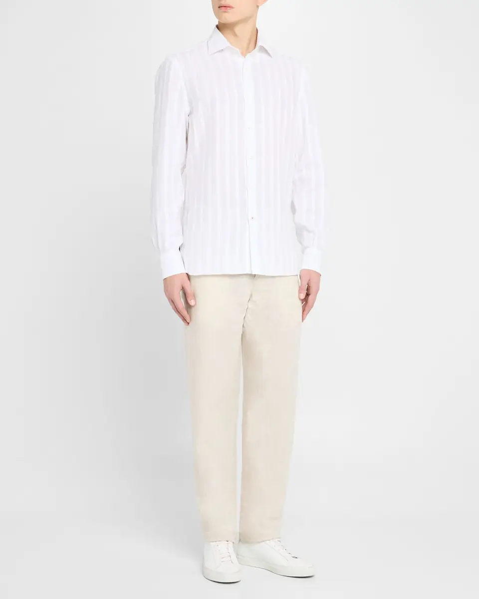 Isaia Men's Tonal Stripe Sport Shirt | Thumbnail 2
