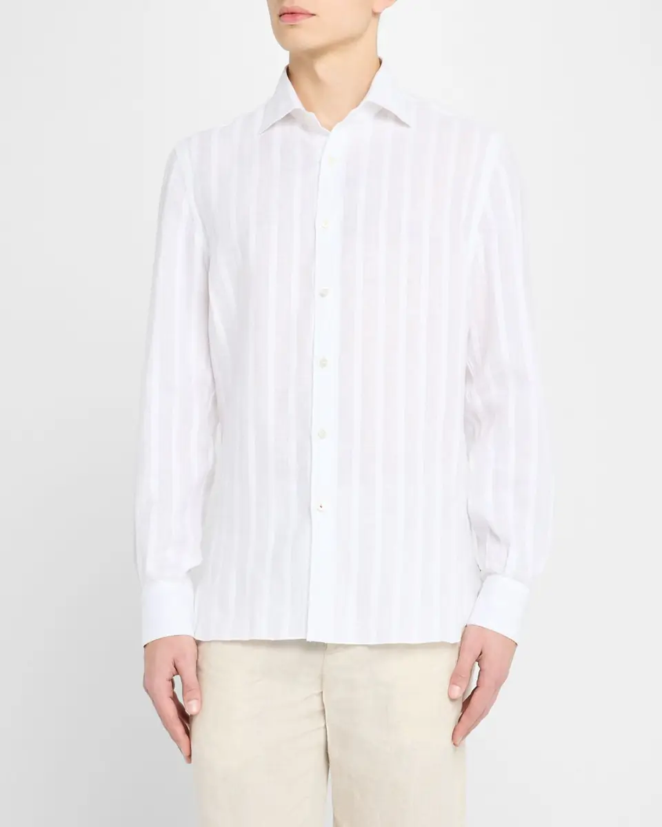 Isaia Men's Tonal Stripe Sport Shirt | Thumbnail 4