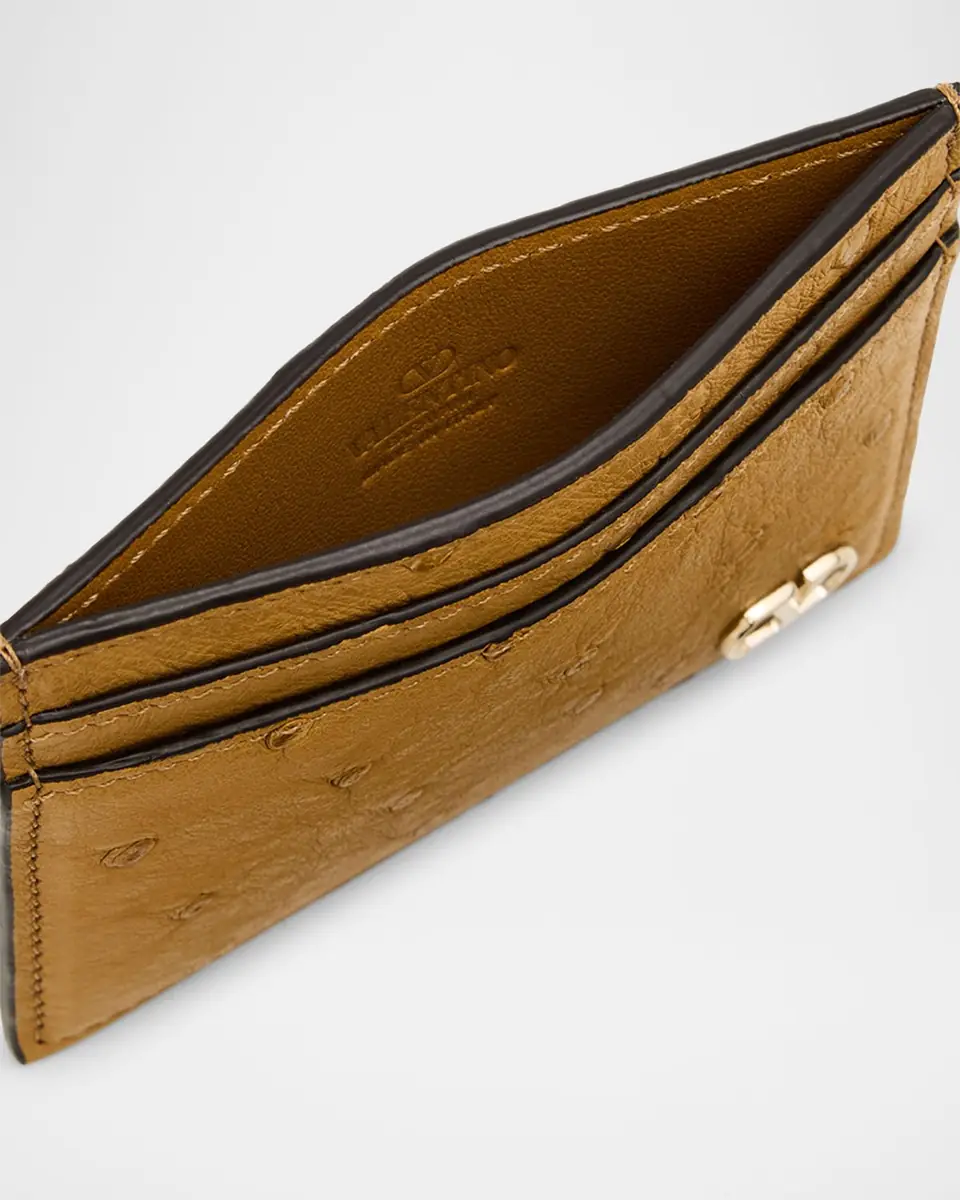 Valentino Garavani Men's Ostrich-Effect VLogo Card Holder | Thumbnail 4 Valentino Garavani Men's Ostrich-Effect VLogo Card Holder | Thumbnail 4