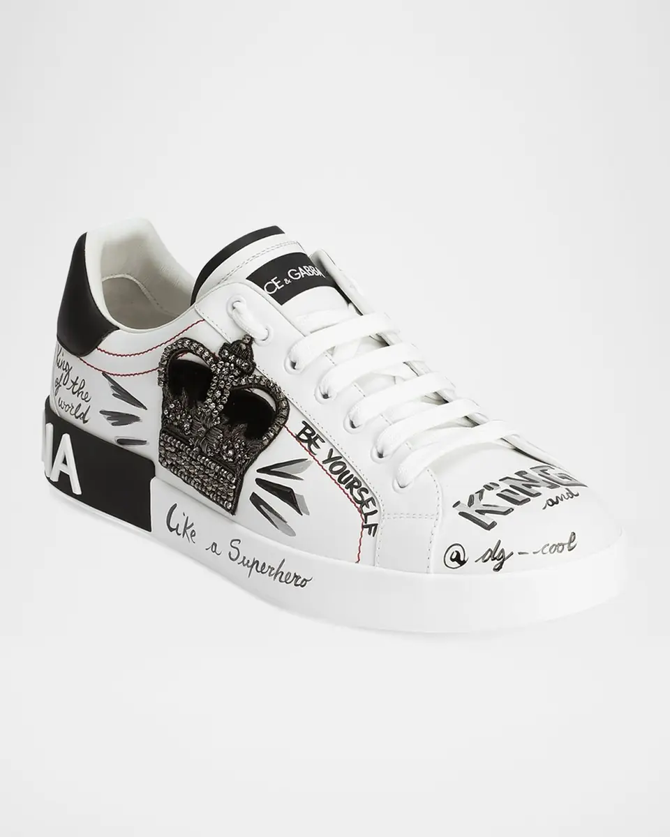 Dolce & Gabbana Men's Portofino Printed Leather Sneakers with Patch | Thumbnail 2 Dolce & Gabbana Men's Portofino Printed Leather Sneakers with Patch | Thumbnail 2