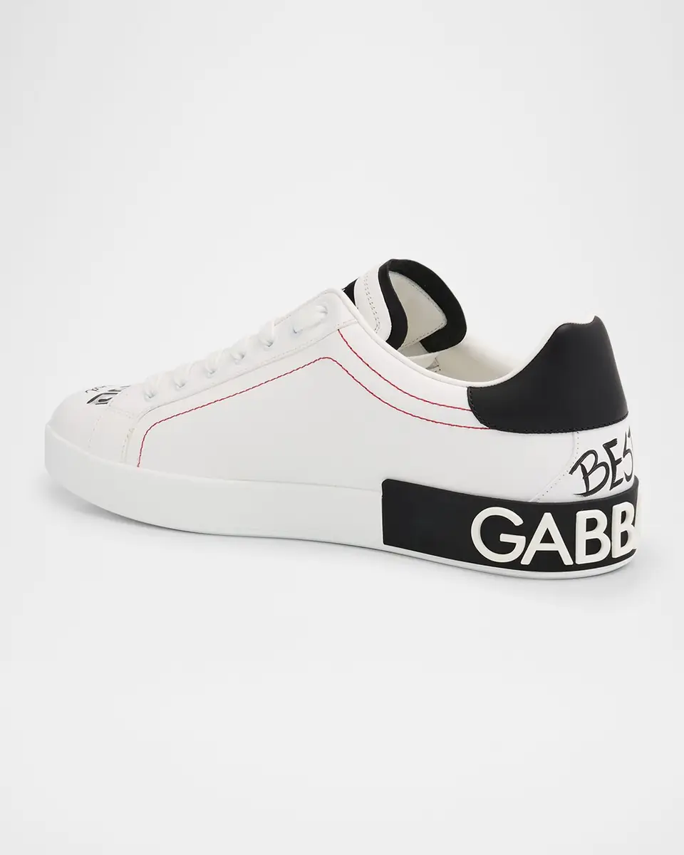 Dolce & Gabbana Men's Portofino Printed Leather Sneakers with Patch | Thumbnail 4 Dolce & Gabbana Men's Portofino Printed Leather Sneakers with Patch | Thumbnail 4