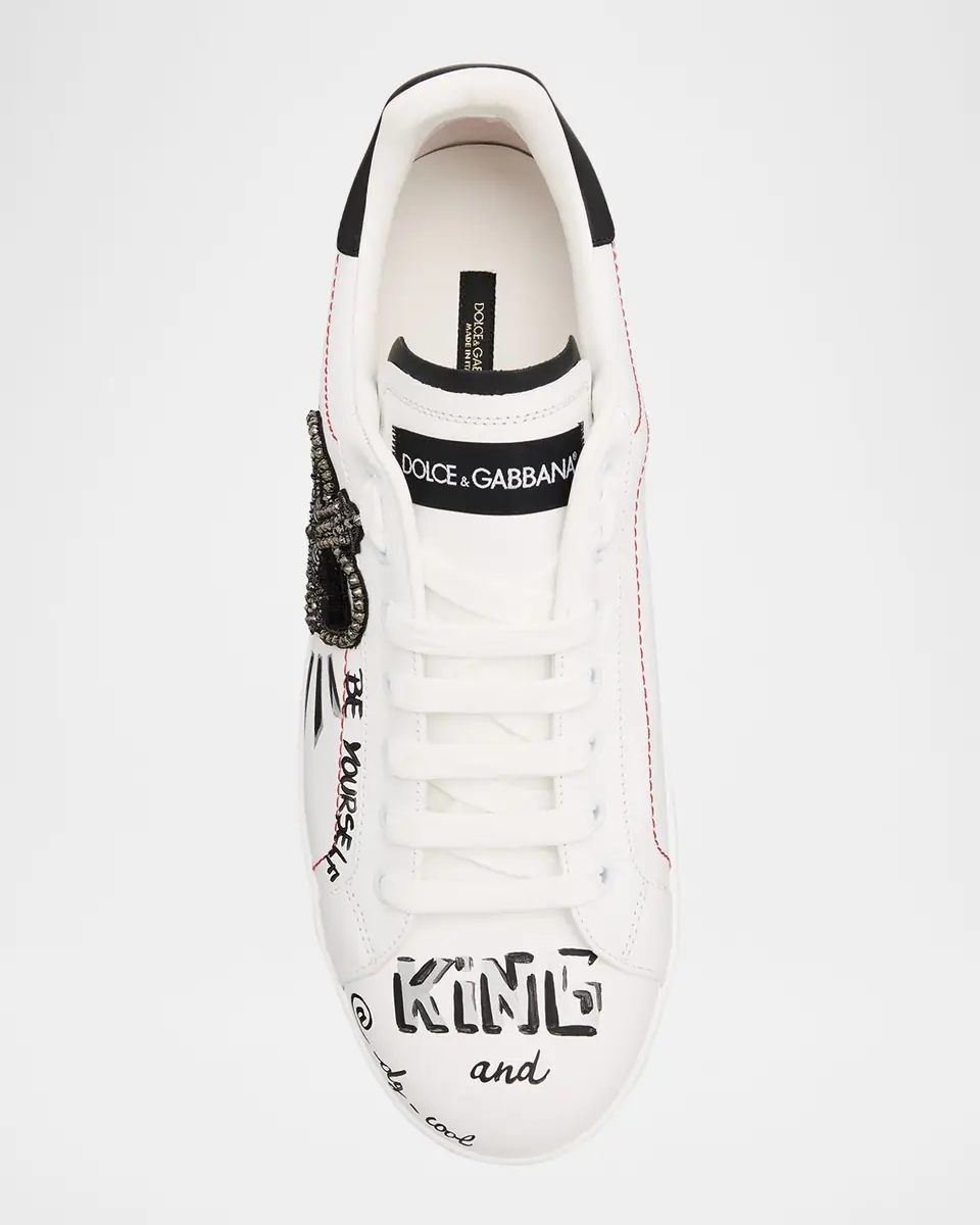 Dolce & Gabbana Men's Portofino Printed Leather Sneakers with Patch | Thumbnail 6 Dolce & Gabbana Men's Portofino Printed Leather Sneakers with Patch | Thumbnail 6