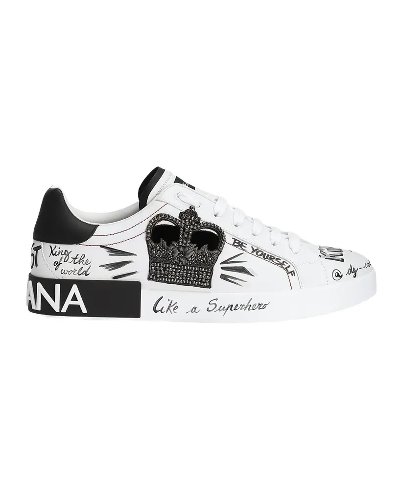 Men's Portofino Printed Leather Sneakers with Patch
