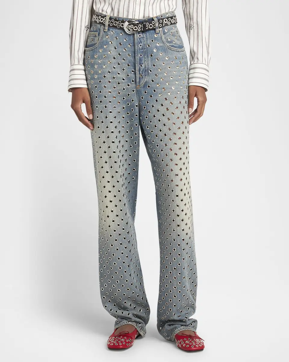 Golden Goose Kim Grommet Sandwash Denim Straight-Leg Jeans | Thumbnail 2 Golden Goose Kim Grommet Sandwash Denim Straight-Leg Jeans | Thumbnail 2