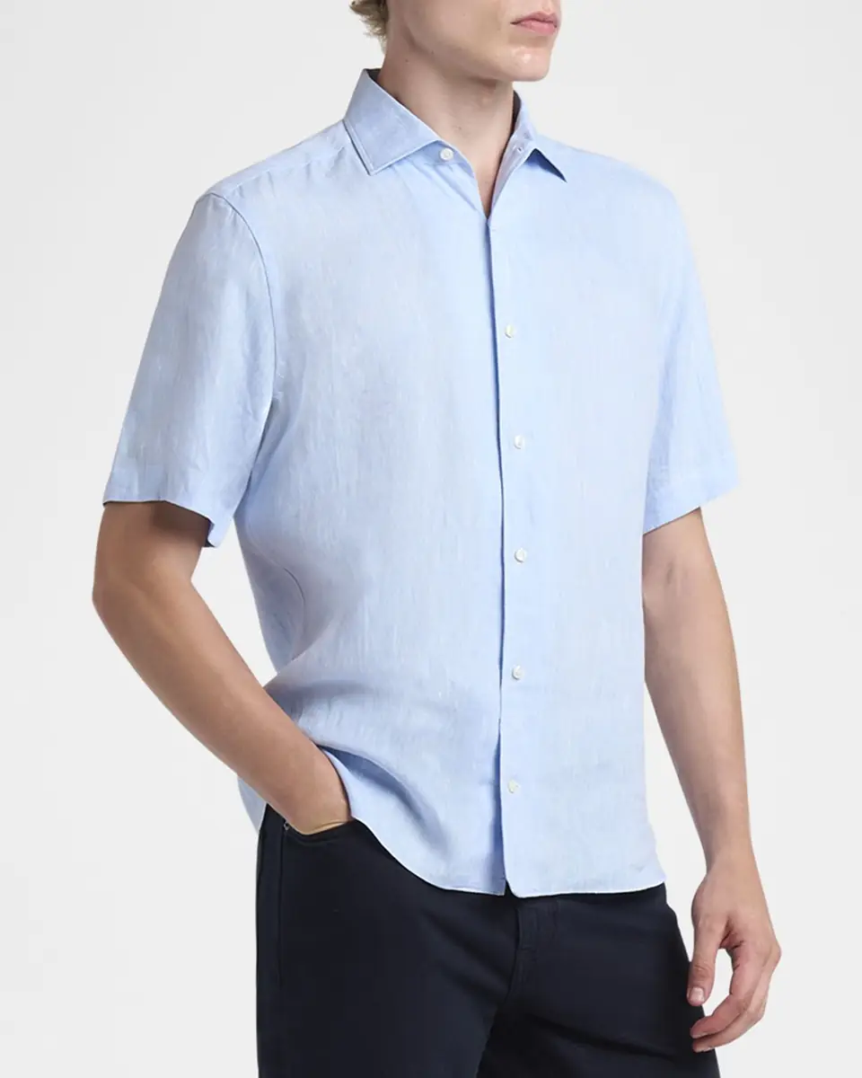 ZEGNA Men's Oasi Lino Sport Shirt | Thumbnail 4