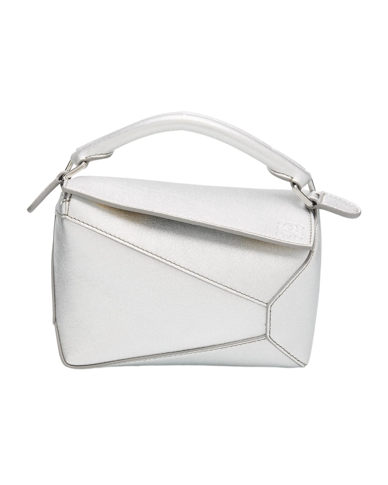 Puzzle Edge Mini Top-Handle Bag in Metallic Leather