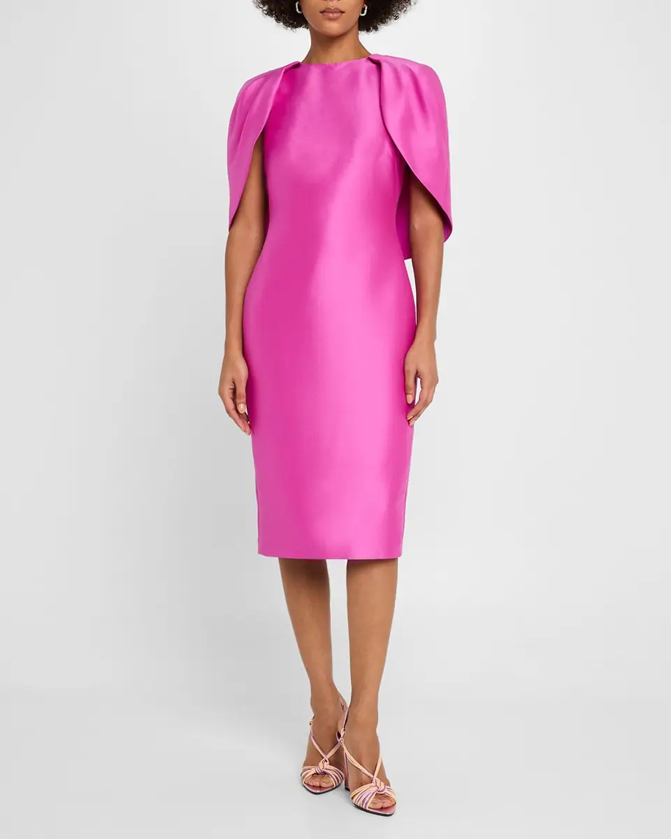 Badgley Mischka Collection Mikado Cape Sheath Dress | Thumbnail 2