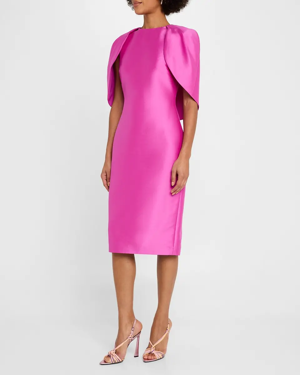 Badgley Mischka Collection Mikado Cape Sheath Dress | Thumbnail 4