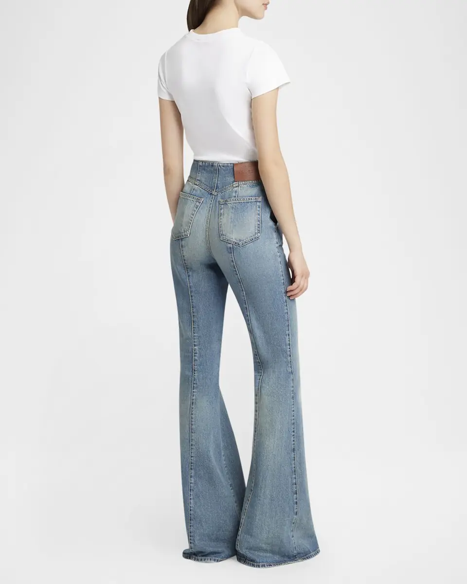 Alexander McQueen Foldover-Waist Denim Flare Trousers | Thumbnail 3 Alexander McQueen Foldover-Waist Denim Flare Trousers | Thumbnail 3