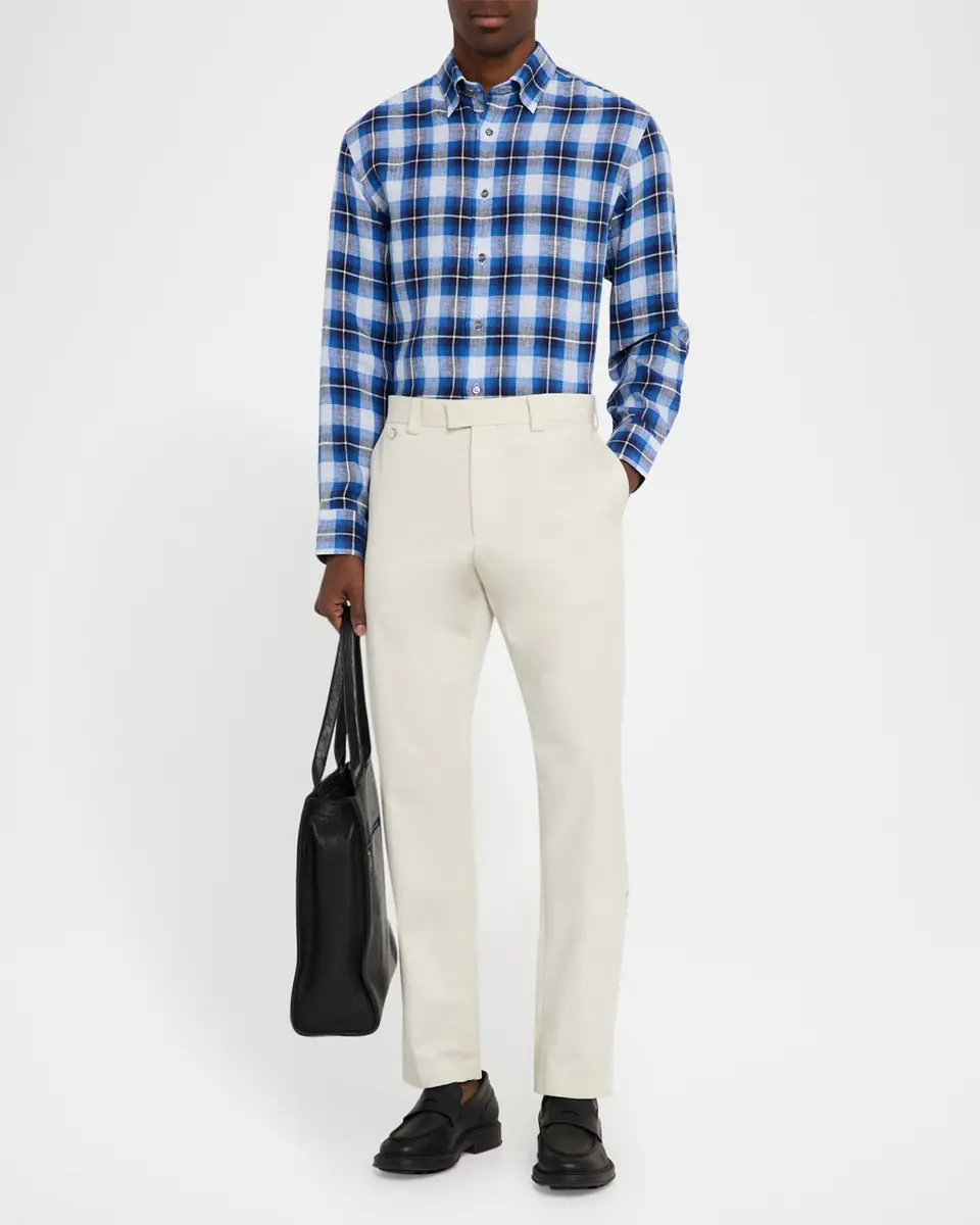 Brioni Men's Linen Madras Check Casual Button-Down Shirt | Thumbnail 2 Brioni Men's Linen Madras Check Casual Button-Down Shirt | Thumbnail 2