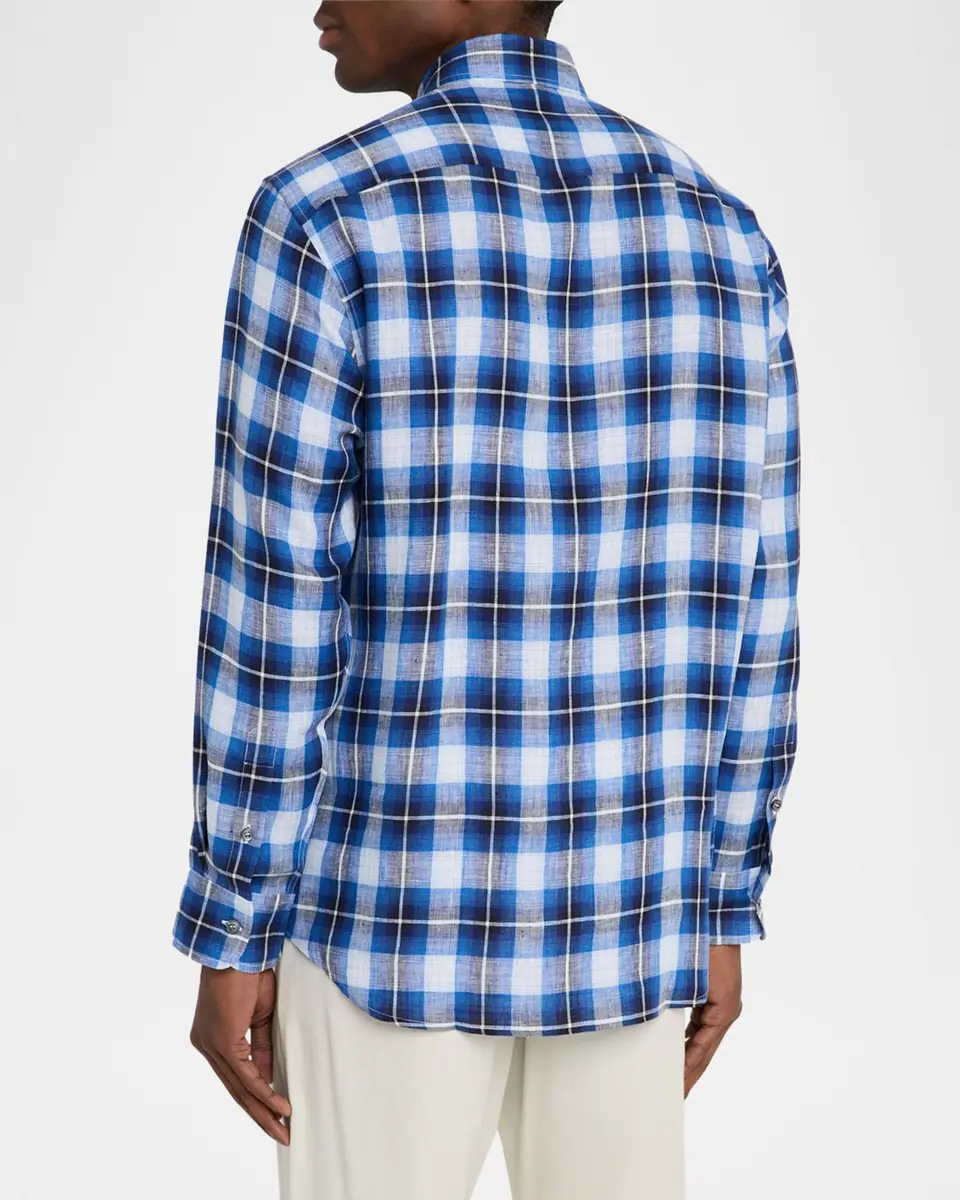 Brioni Men's Linen Madras Check Casual Button-Down Shirt | Thumbnail 3 Brioni Men's Linen Madras Check Casual Button-Down Shirt | Thumbnail 3