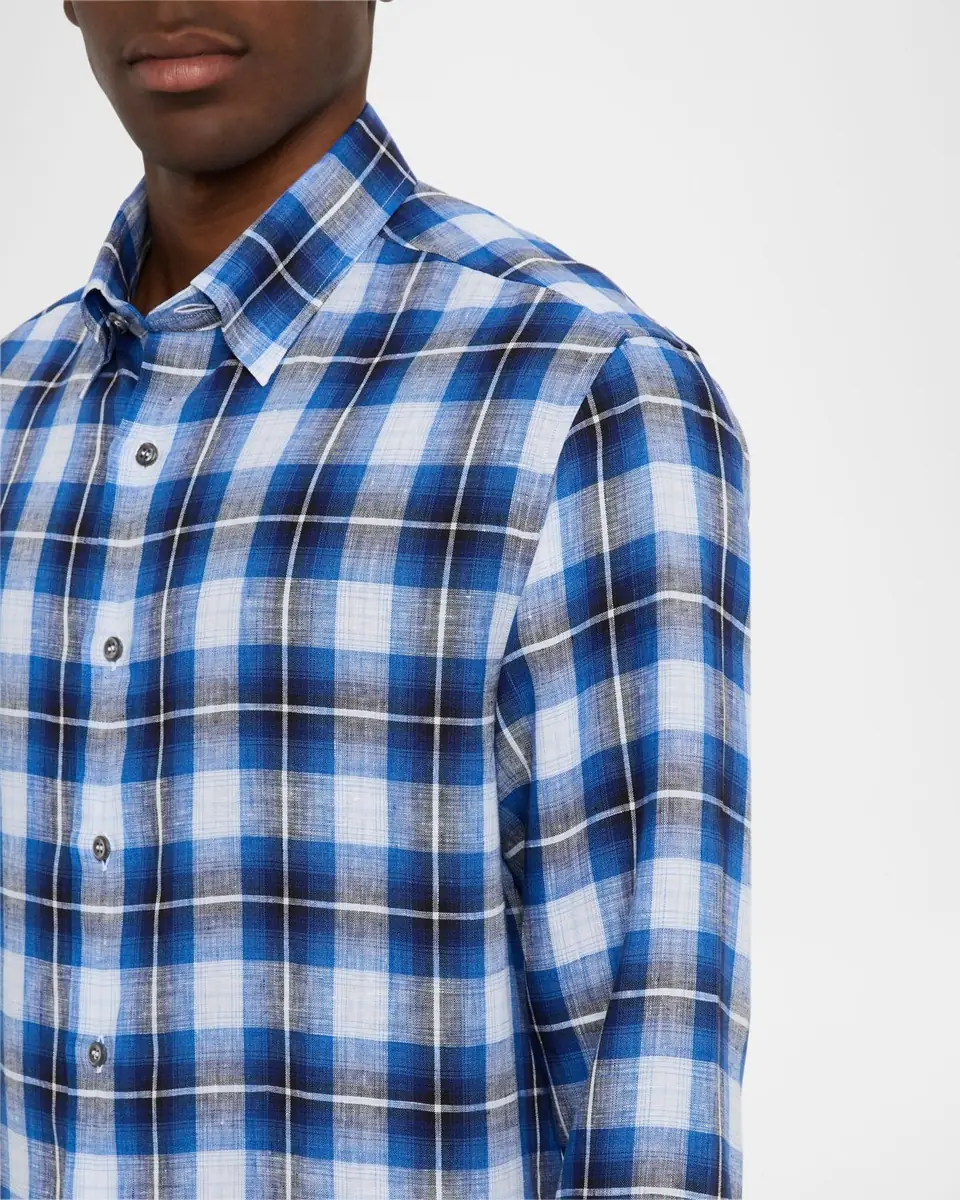 Brioni Men's Linen Madras Check Casual Button-Down Shirt | Thumbnail 5 Brioni Men's Linen Madras Check Casual Button-Down Shirt | Thumbnail 5