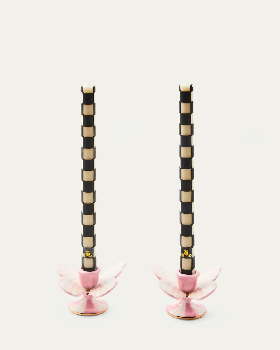 MacKenzie-Childs Rosy Check Butterfly Candle Holders, Set of 2 | Thumbnail 2