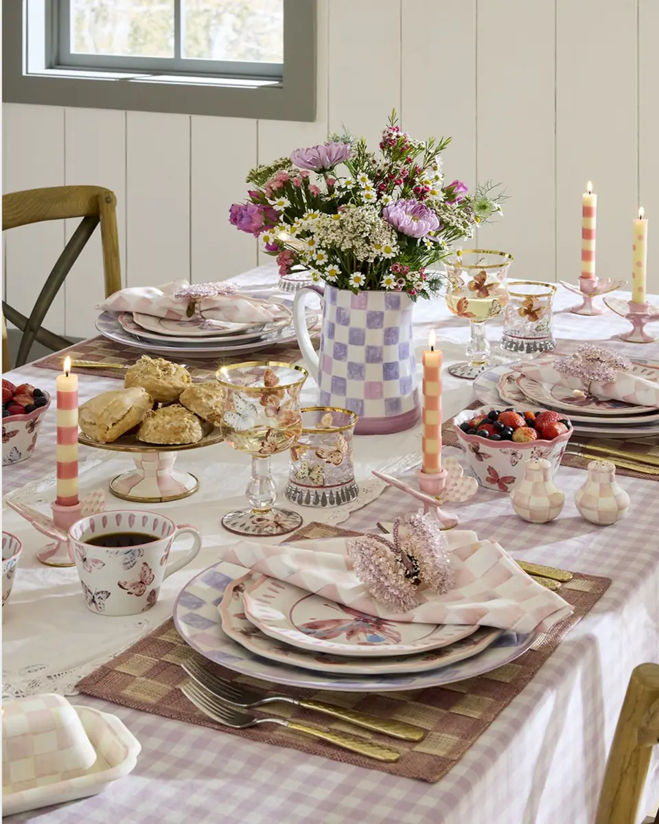 MacKenzie-Childs Rosy Check Butterfly Candle Holders, Set of 2 | Thumbnail 3