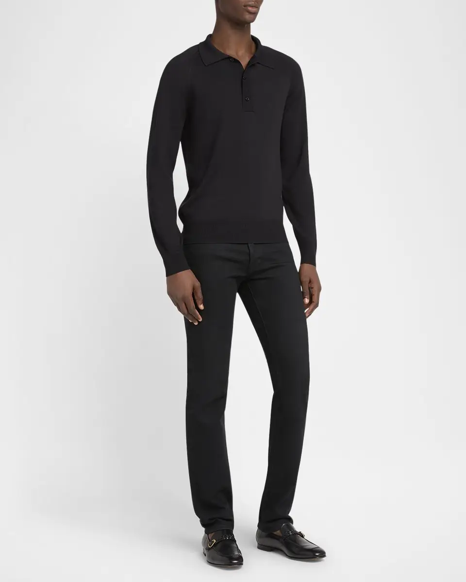 Tom Ford Men's Wool and Silk Raglan Knit Polo Shirt | Thumbnail 2 Tom Ford Men's Wool and Silk Raglan Knit Polo Shirt | Thumbnail 2