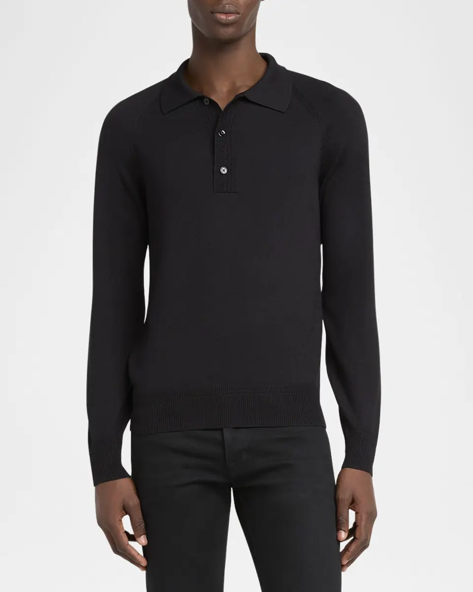 Tom Ford Men's Wool and Silk Raglan Knit Polo Shirt | Thumbnail 4 Tom Ford Men's Wool and Silk Raglan Knit Polo Shirt | Thumbnail 4