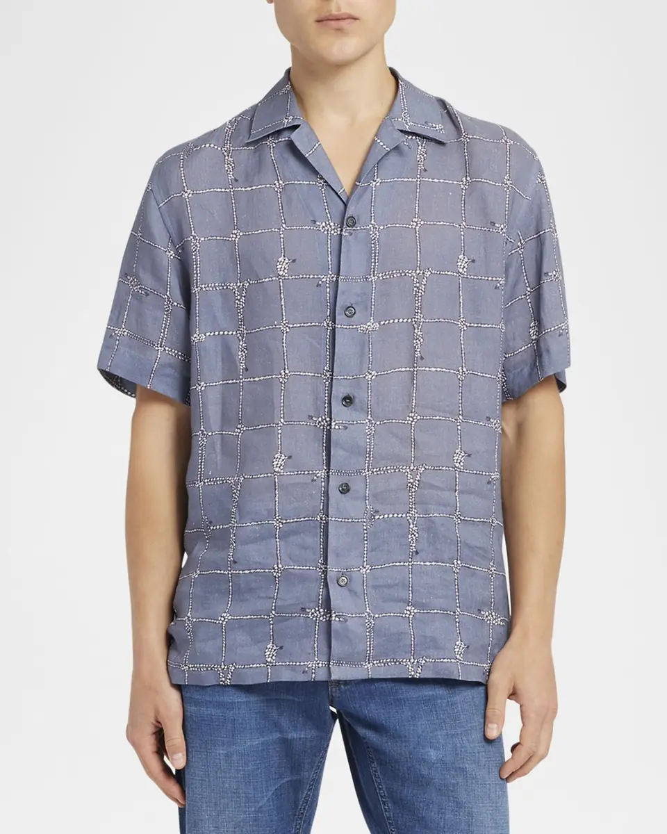 Brioni Men's Nautical Linen Camp Shirt | Thumbnail 2