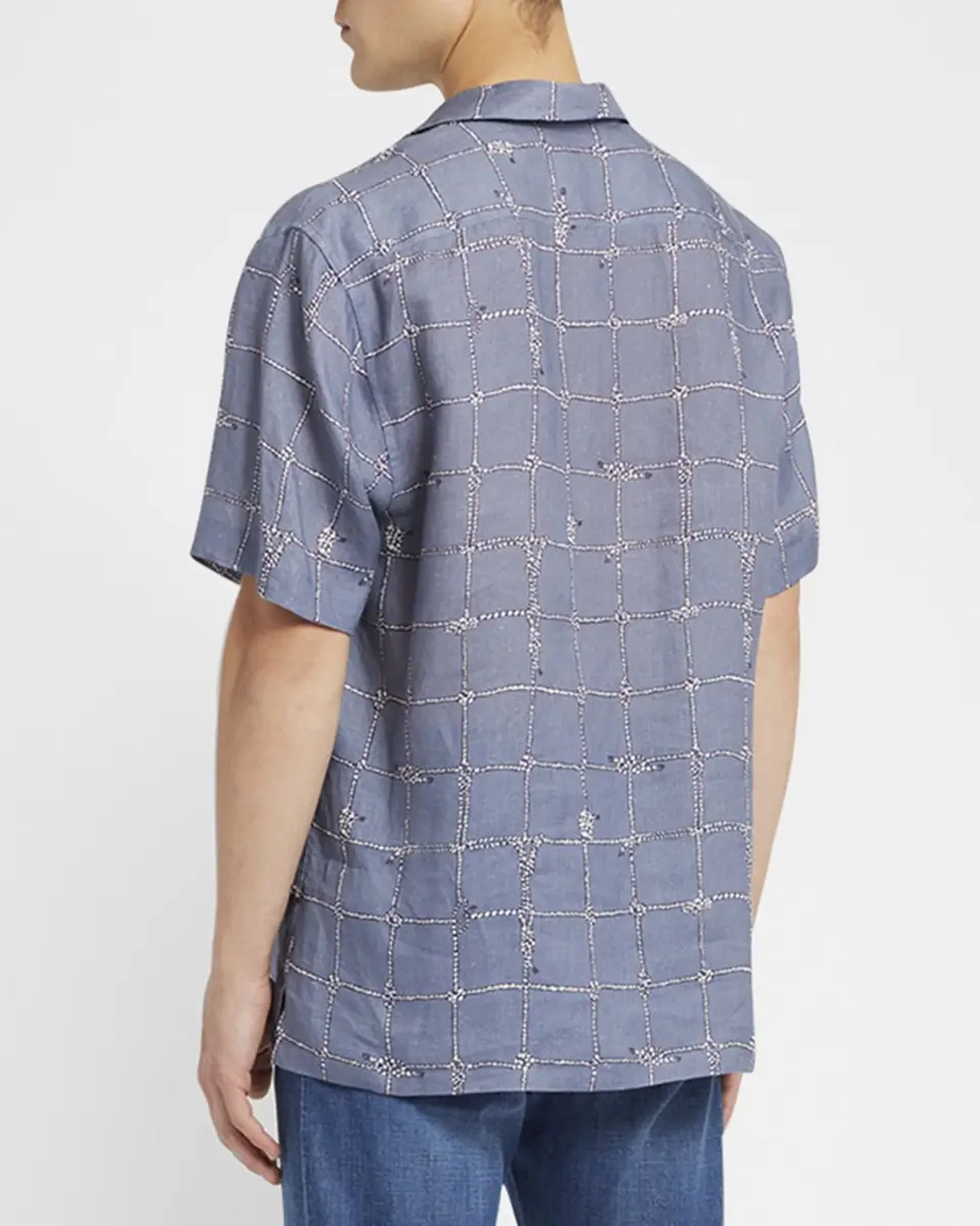 Brioni Men's Nautical Linen Camp Shirt | Thumbnail 3