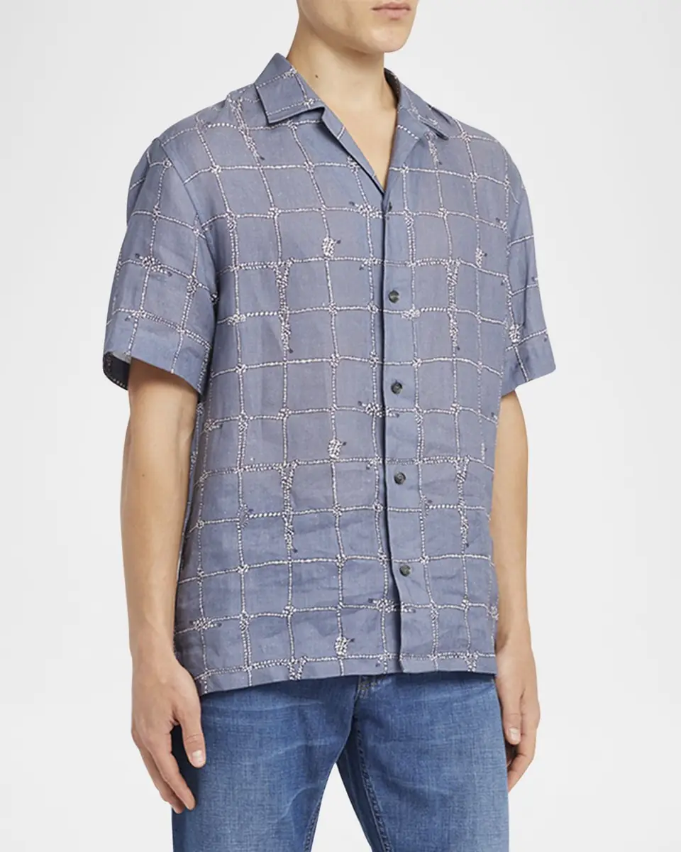 Brioni Men's Nautical Linen Camp Shirt | Thumbnail 4