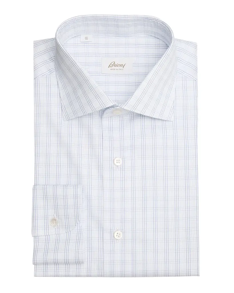 Brioni Men's Cotton Check Modern-Fit Dress Shirt | Image 1 Brioni Men's Cotton Check Modern-Fit Dress Shirt | Image 1