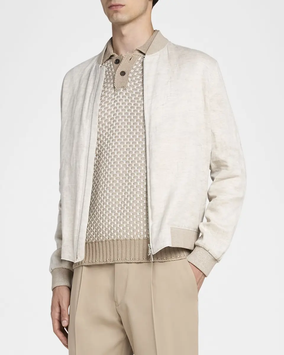 ZEGNA Men's Oasi Lino Bomber Jacket | Thumbnail 4 ZEGNA Men's Oasi Lino Bomber Jacket | Thumbnail 4