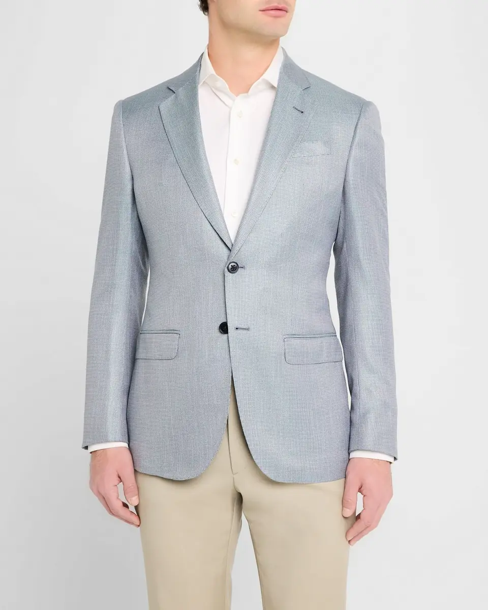 Emporio Armani Men's Bamboo Micro-Grid Textured Sport Coat | Thumbnail 4