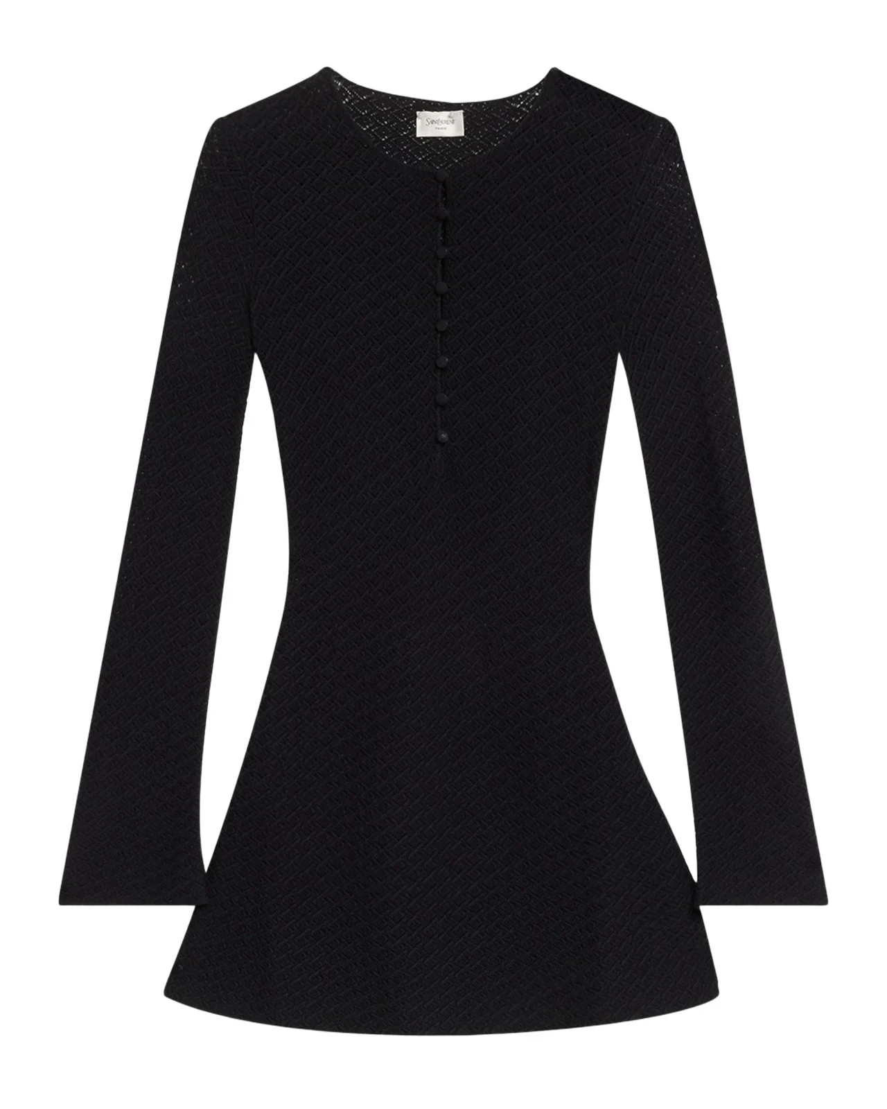 Buttoned Long-Sleeve Knit Mini Dress