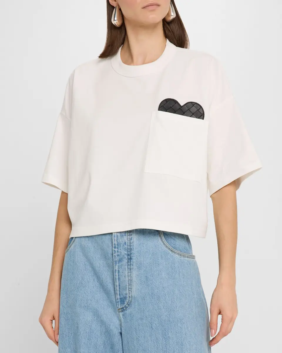 Bottega Veneta Heart Intrecciato Cropped Cotton Jersey T-Shirt | Thumbnail 4