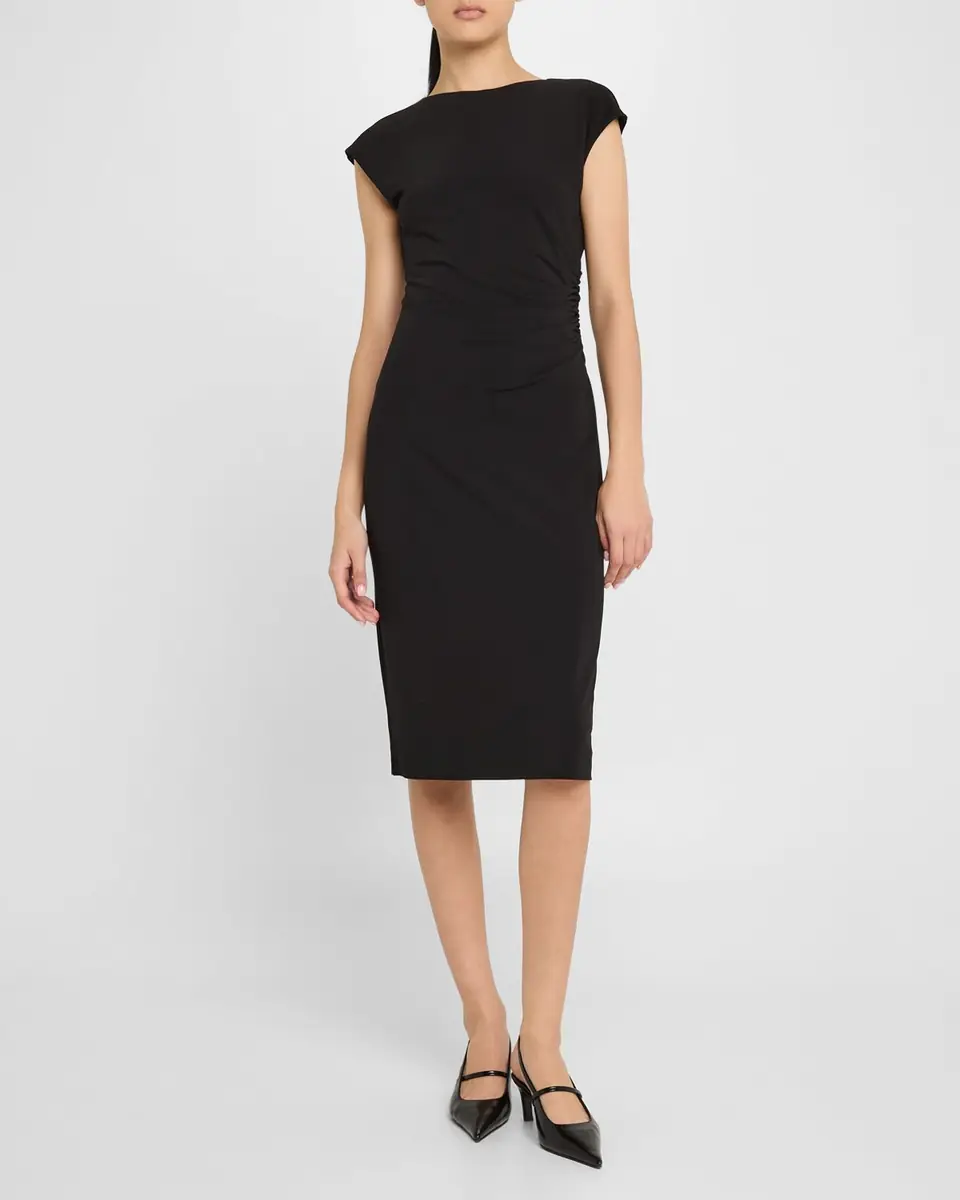 Emporio Armani Ruched Boat-Neck Knee-Length Jersey Dress | Thumbnail 3