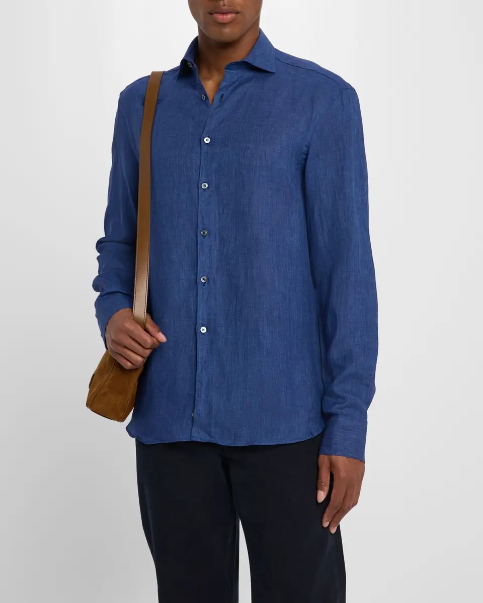 Canali Men's Linen Casual Button-Down Shirt | Thumbnail 4 Canali Men's Linen Casual Button-Down Shirt | Thumbnail 4