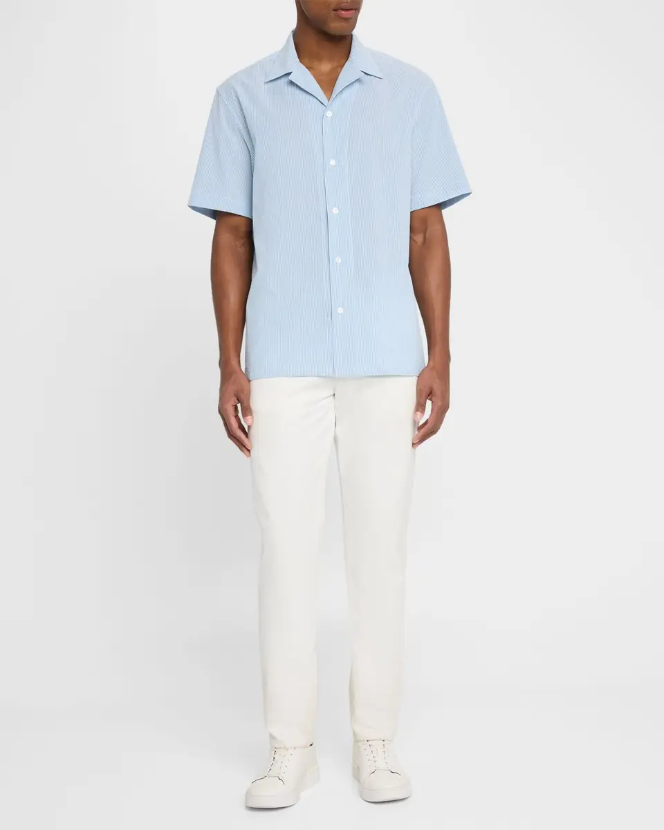 Brioni Men's Stripe Cotton Seersucker Short-Sleeve Shirt | Thumbnail 2