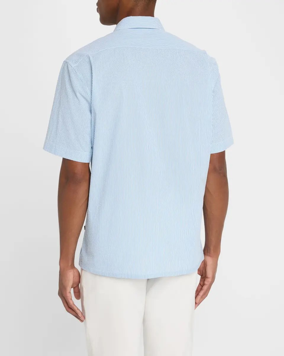 Brioni Men's Stripe Cotton Seersucker Short-Sleeve Shirt | Thumbnail 3