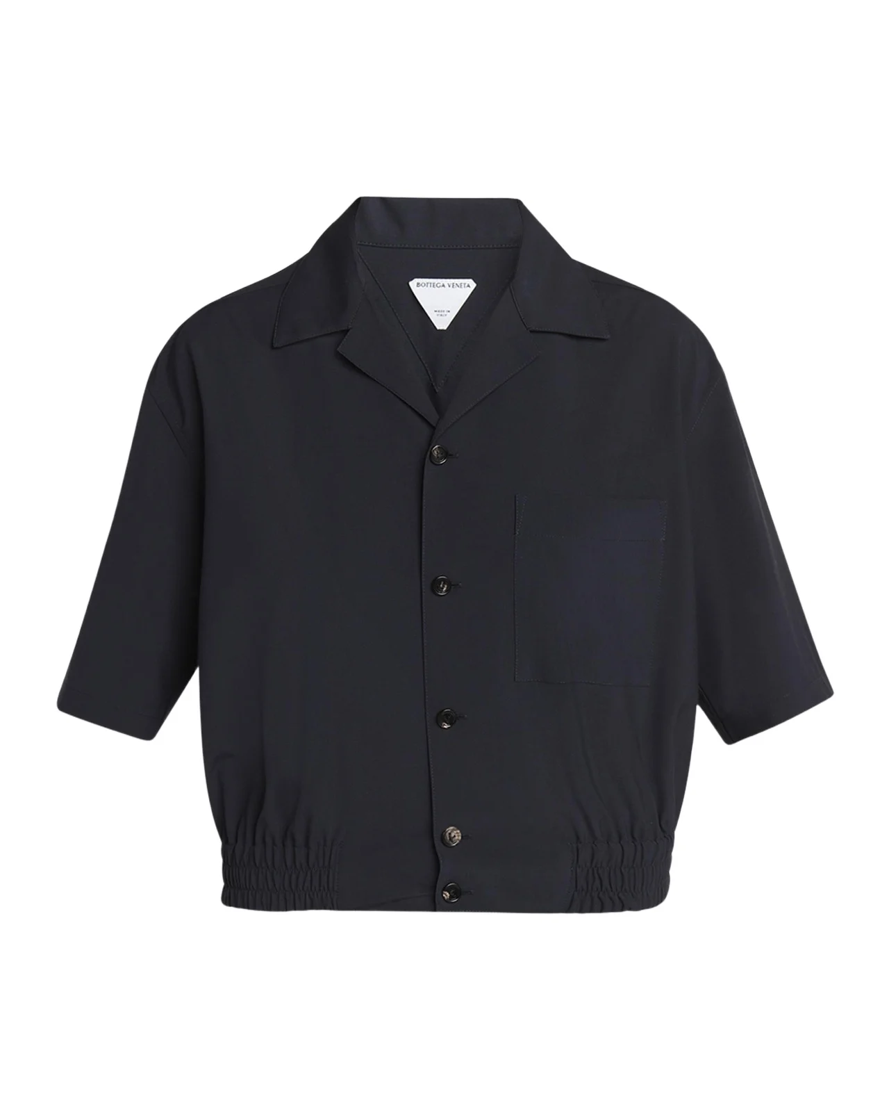 Bottega Veneta Short Sleeve Elastic Hem Cropped Wool Shirt