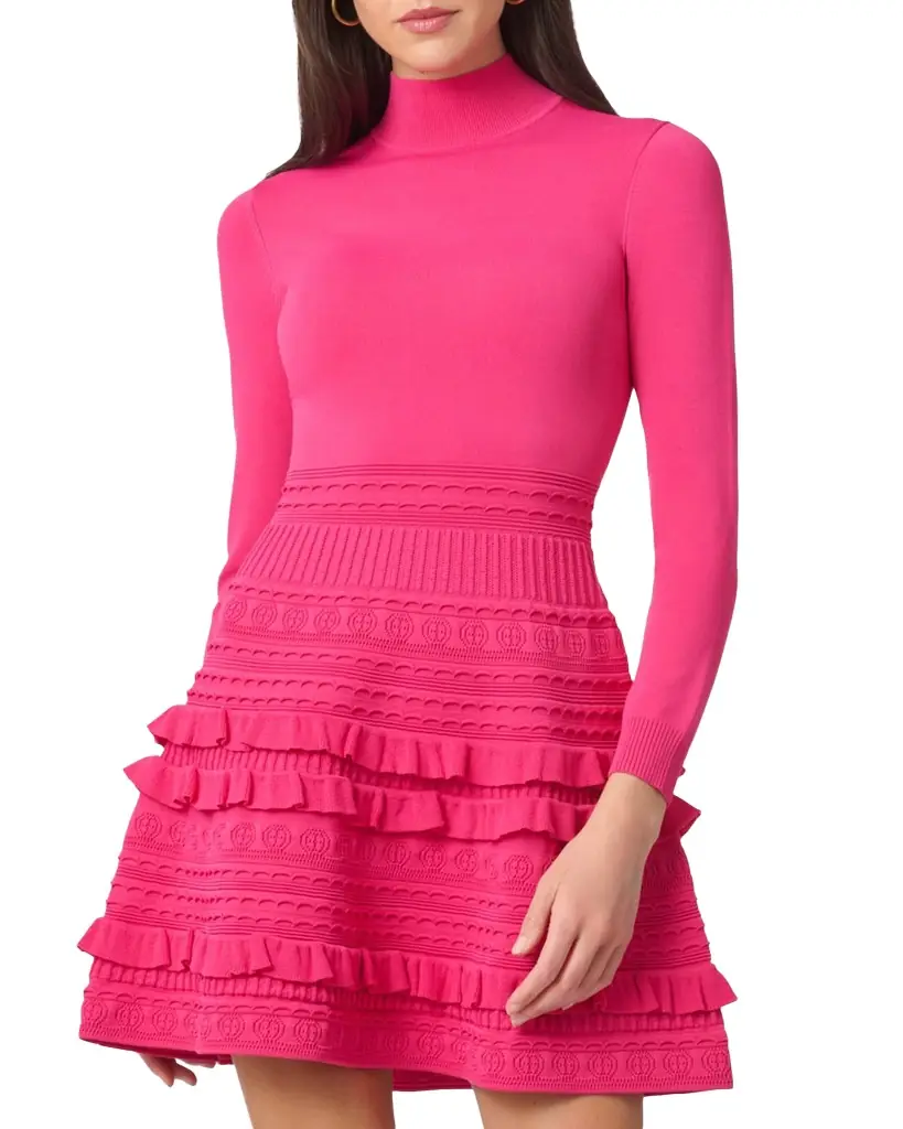 Shoshanna Joie Ruffle-Trim Turtleneck Knit Mini Dress | Image 1 Shoshanna Joie Ruffle-Trim Turtleneck Knit Mini Dress | Image 1