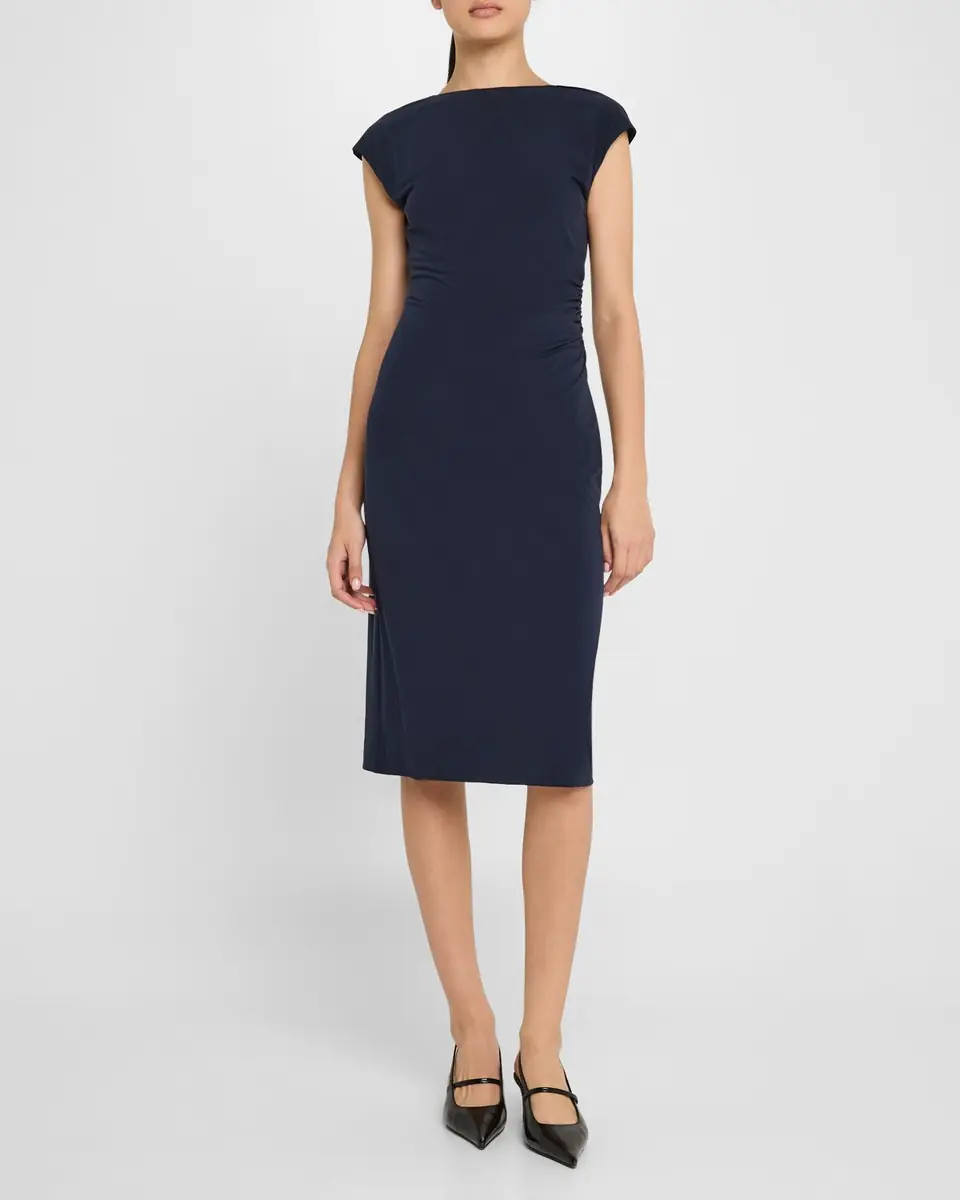 Emporio Armani Ruched Boat-Neck Knee-Length Jersey Dress | Thumbnail 3