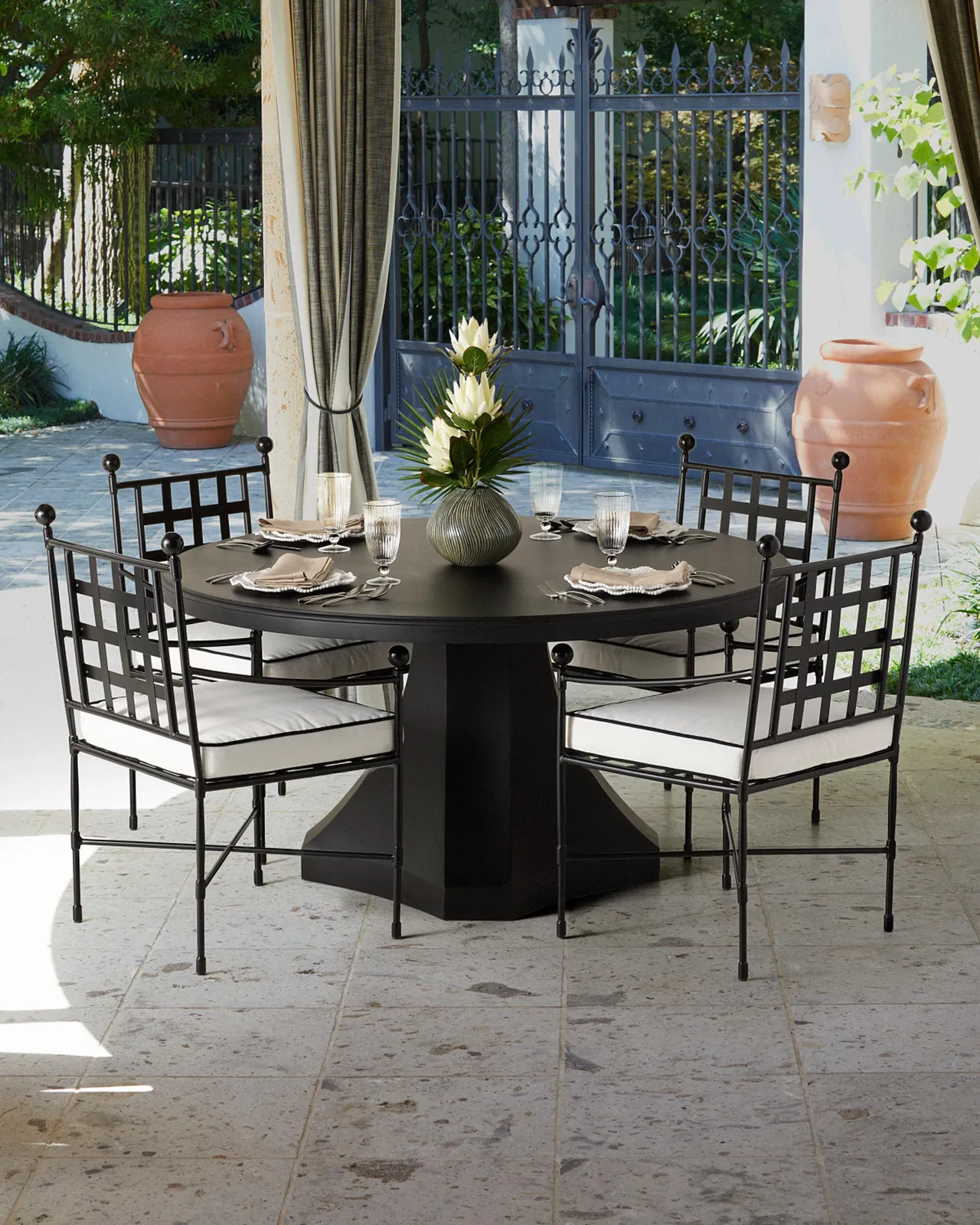 Exclusive Round Outdoor Pedestal Dining Table, Matte Black