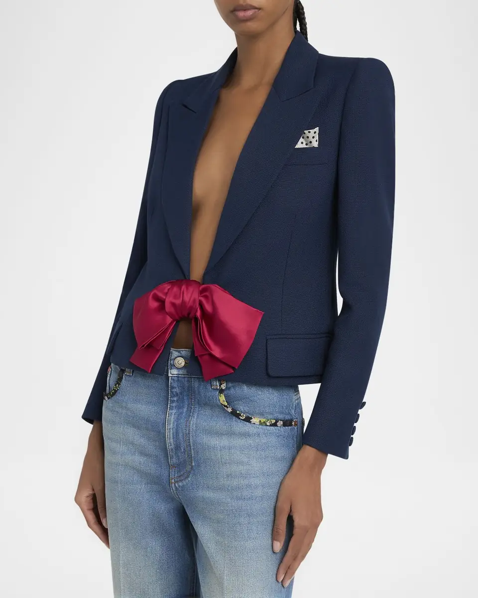 Valentino Garavani Bow Closure Cropped Wool Blazer | Thumbnail 4 Valentino Garavani Bow Closure Cropped Wool Blazer | Thumbnail 4