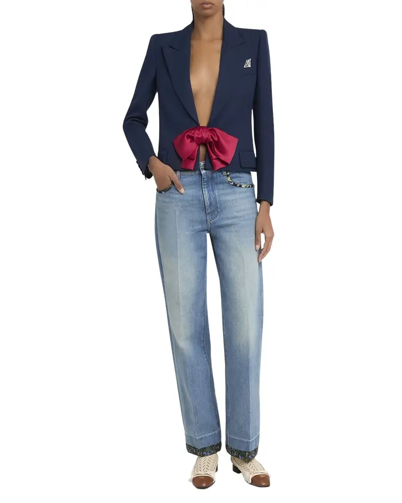 Bow Closure Cropped Wool Blazer Bow Closure Cropped Wool Blazer
