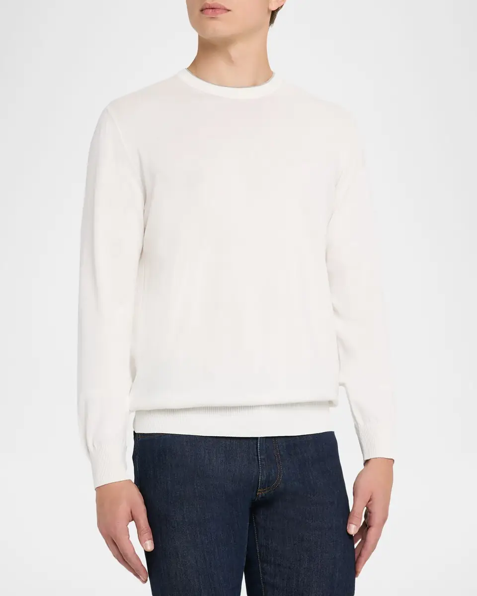 Canali Men's Cotton Tipped Crewneck Sweater | Thumbnail 4