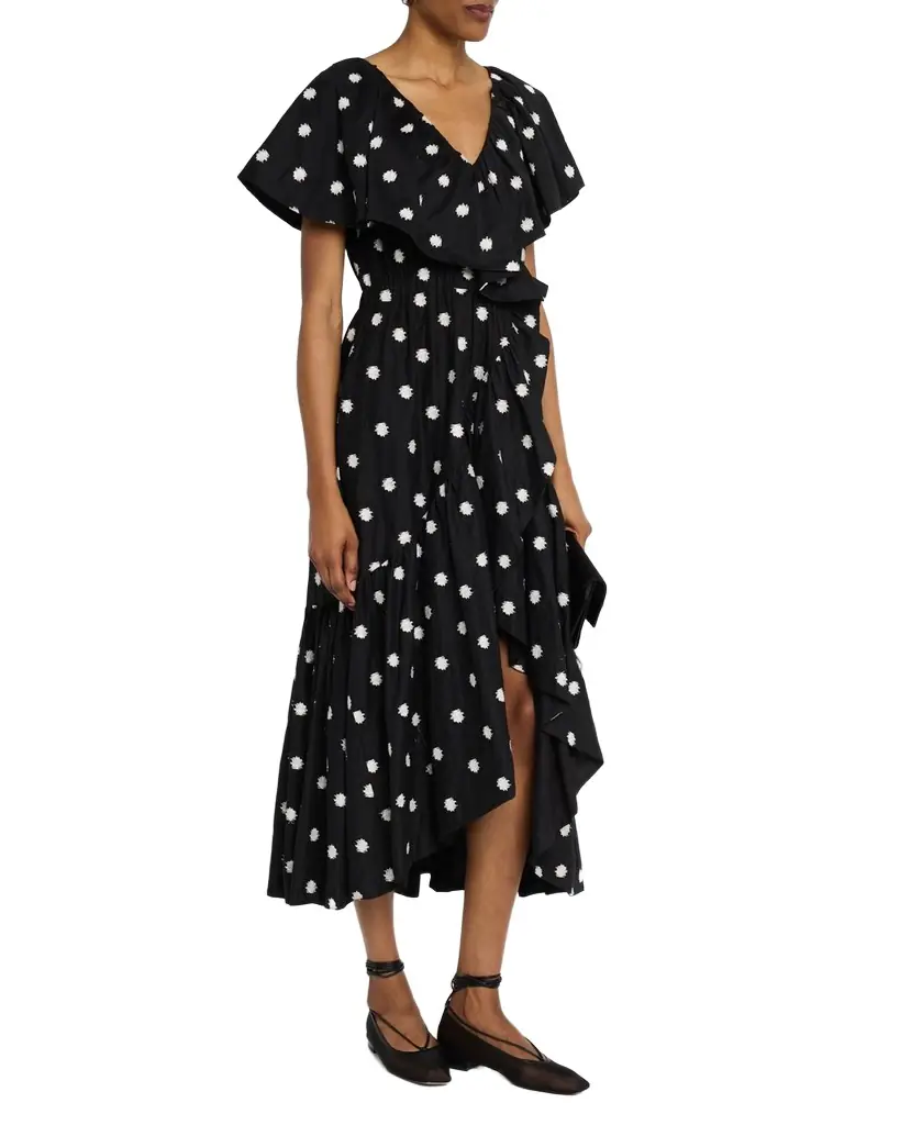 Loris Embroidered Ruffle Midi Dress Loris Embroidered Ruffle Midi Dress